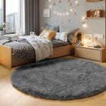 PAGISOFE 4Ft Grey Round Fluffy Kids Rug