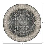 Black Boho Round Rug 6ft - Washable Low Pile
