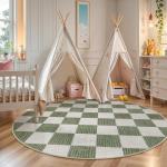LIVEBOX 6 Ft Checkered Round Washable Rug