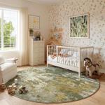 Green Round Washable Area Rug for Entryway