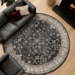 Black Boho Round Rug 6ft - Washable Low Pile