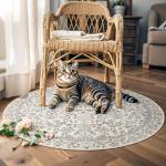 Jinchan 4ft Floral Round Non-Slip Area Rug
