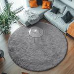 PAGISOFE 4Ft Grey Round Fluffy Kids Rug