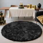 Black Fluffy Round Shag Rug for Kids' Rooms