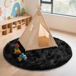 Black Fluffy Round Shag Rug for Kids' Rooms