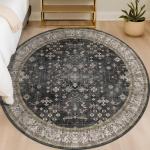 Black Boho Round Rug 6ft - Washable Low Pile