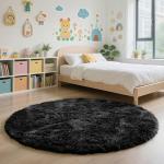 Black Fluffy Round Shag Rug for Kids' Rooms