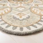 Ivory & Beige Round Flower Design Area Rug