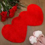 Hoolerry Double Heart Shaped Bath Rug, Red