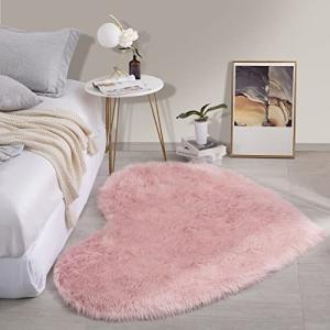 Fluffy Pink Heart Shaped Faux Fur Area Rug