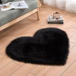 Heart Shaped Black Faux Fur Area Rug 16"x20