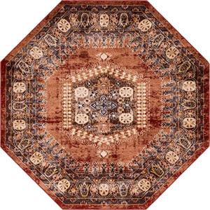 Rugs.com Eden Collection Rug – 7 Ft Octagon Terracotta Medium Rug Perfect for Living Rooms, Kitchens, Entryways