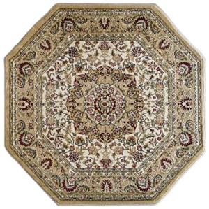 Traditional Octagon Area Rug Design Bellagio 401 Ivory (7 Feet 3 Inch x 7 Feet 3 Inch)
