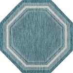 Rugs.com Outdoor Border Collection Rug – 5' Octagon Teal Flatweave Rug Perfect for Living Rooms, Kitchens, Entryways