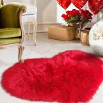 Red Heart Shaped Fluffy Rug for Cozy Decor
