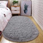 junovo Ultra Soft Washable Shaggy Rug - Non-Slip Oval Carpet for Nursery, Kids Bedroom & Home Decor (2.6x5.3ft Grey) | Plush Fluffy Floor Mat for Cozy Living Spaces