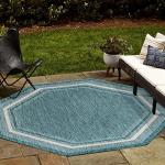 Rugs.com Outdoor Border Collection Rug – 5' Octagon Teal Flatweave Rug Perfect for Living Rooms, Kitchens, Entryways
