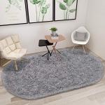 junovo Ultra Soft Washable Shaggy Rug - Non-Slip Oval Carpet for Nursery, Kids Bedroom & Home Decor (2.6x5.3ft Grey) | Plush Fluffy Floor Mat for Cozy Living Spaces