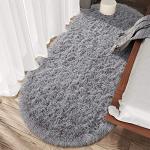 junovo Ultra Soft Washable Shaggy Rug - Non-Slip Oval Carpet for Nursery, Kids Bedroom & Home Decor (2.6x5.3ft Grey) | Plush Fluffy Floor Mat for Cozy Living Spaces