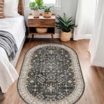 Washable Small Oval Rug 3x5 for Entryway, Black Boho Oval Area Rug for Kitchen, Bedroom Bedside, Mudroom, Modern Moody Low Pile Carpet for Bathroom, Laundry Room, Throw Rug Indoor Non-Slip