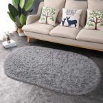 junovo Ultra Soft Washable Shaggy Rug - Non-Slip Oval Carpet for Nursery, Kids Bedroom & Home Decor (2.6x5.3ft Grey) | Plush Fluffy Floor Mat for Cozy Living Spaces