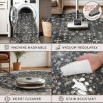 Washable Small Oval Rug 3x5 for Entryway, Black Boho Oval Area Rug for Kitchen, Bedroom Bedside, Mudroom, Modern Moody Low Pile Carpet for Bathroom, Laundry Room, Throw Rug Indoor Non-Slip