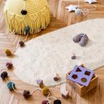 Goideal Fluffy Bedroom Rug, Small Oval Area Rugs, Cream Shag Bedside Carpet for Kids Room Nursery Dorm Cute Fuzzy Indoor Decor for Boy and Girl, 2.6 x 5.3 Feet