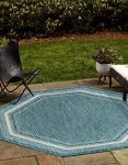 Rugs.com Outdoor Border Collection Rug – 5' Octagon Teal Flatweave Rug Perfect for Living Rooms, Kitchens, Entryways