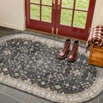 Washable Small Oval Rug 3x5 for Entryway, Black Boho Oval Area Rug for Kitchen, Bedroom Bedside, Mudroom, Modern Moody Low Pile Carpet for Bathroom, Laundry Room, Throw Rug Indoor Non-Slip