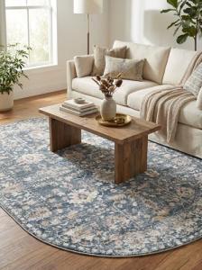 Rugs.com Oregon Collection Rug – 5x8 Oval Blue Low-Pile Rug Perfect for Living Rooms, Large Dining Rooms, Open Floorplans