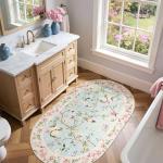 jinchan Floraison Floral Oval Rug for Entryway 3x5 Washable Oriental Flower Design Soft Non Slip Lightweight Low-Pile Chinoiserie Throw Carpet for Bedroom Living Kitchen Room Home Blue/Pink