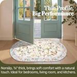 jinchan Floraison Floral Oval Rug for Entryway 3x5 Washable Oriental Flower Design Soft Non Slip Lightweight Low-Pile Chinoiserie Throw Carpet for Bedroom Living Kitchen Room Home Beige/Blue