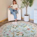 jinchan Floraison Floral Oval Rug for Entryway 3x5 Washable Oriental Flower Design Soft Non Slip Lightweight Low-Pile Chinoiserie Throw Carpet for Bedroom Living Kitchen Room Home Blue/Pink