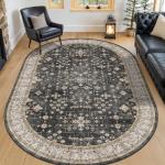 Washable Oval Rug 5x8 - Farmhouse Black Oval Area Rugs for Kitchen Table, Living Room, Bedroom, Reading Corner Rug, Dark Boho Floor Carpet Low Pile Non-Slip & Stain Resistant (5x8 Black/Multi)