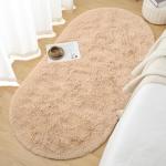 Goideal Fluffy Bedroom Rug, Small Oval Area Rugs, Beige Shag Bedside Carpet for Kids Room Nursery Dorm Cute Fuzzy Indoor Decor for Boy and Girl, 2.6 x 5.3 Feet