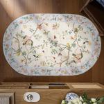 jinchan Floraison Floral Oval Rug for Entryway 3x5 Washable Oriental Flower Design Soft Non Slip Lightweight Low-Pile Chinoiserie Throw Carpet for Bedroom Living Kitchen Room Home Beige/Blue