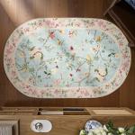 jinchan Floraison Floral Oval Rug for Entryway 3x5 Washable Oriental Flower Design Soft Non Slip Lightweight Low-Pile Chinoiserie Throw Carpet for Bedroom Living Kitchen Room Home Blue/Pink