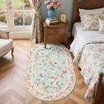 jinchan Floraison Floral Oval Rug for Entryway 3x5 Washable Oriental Flower Design Soft Non Slip Lightweight Low-Pile Chinoiserie Throw Carpet for Bedroom Living Kitchen Room Home Blue/Pink