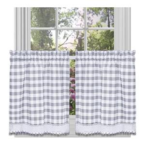 Buffalo Check Grey & White Tier Curtain Set