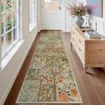 Uphome Floral Washable Tan Runner Rug 2.5x8