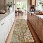 Uphome Floral Washable Tan Runner Rug 2.5x8