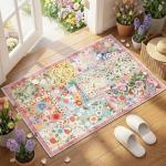 Pink Floral Quilted Area Rug for Home