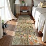 Uphome Floral Washable Tan Runner Rug 2.5x8