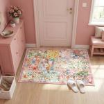 Pink Floral Quilted Area Rug for Home