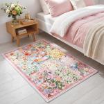 Pink Floral Quilted Area Rug for Home