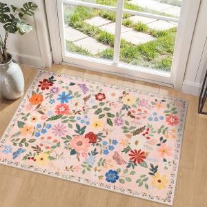 Floral Washable Non-Slip Small Entryway Rug