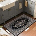 Black Vintage Floral 2x3 Area Rug - Washable