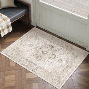 PureCozy Taupe Washable Vintage Area Rug 2x3