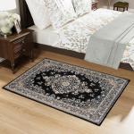 Black Vintage Floral 2x3 Area Rug - Washable