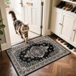 Black Vintage Floral 2x3 Area Rug - Washable